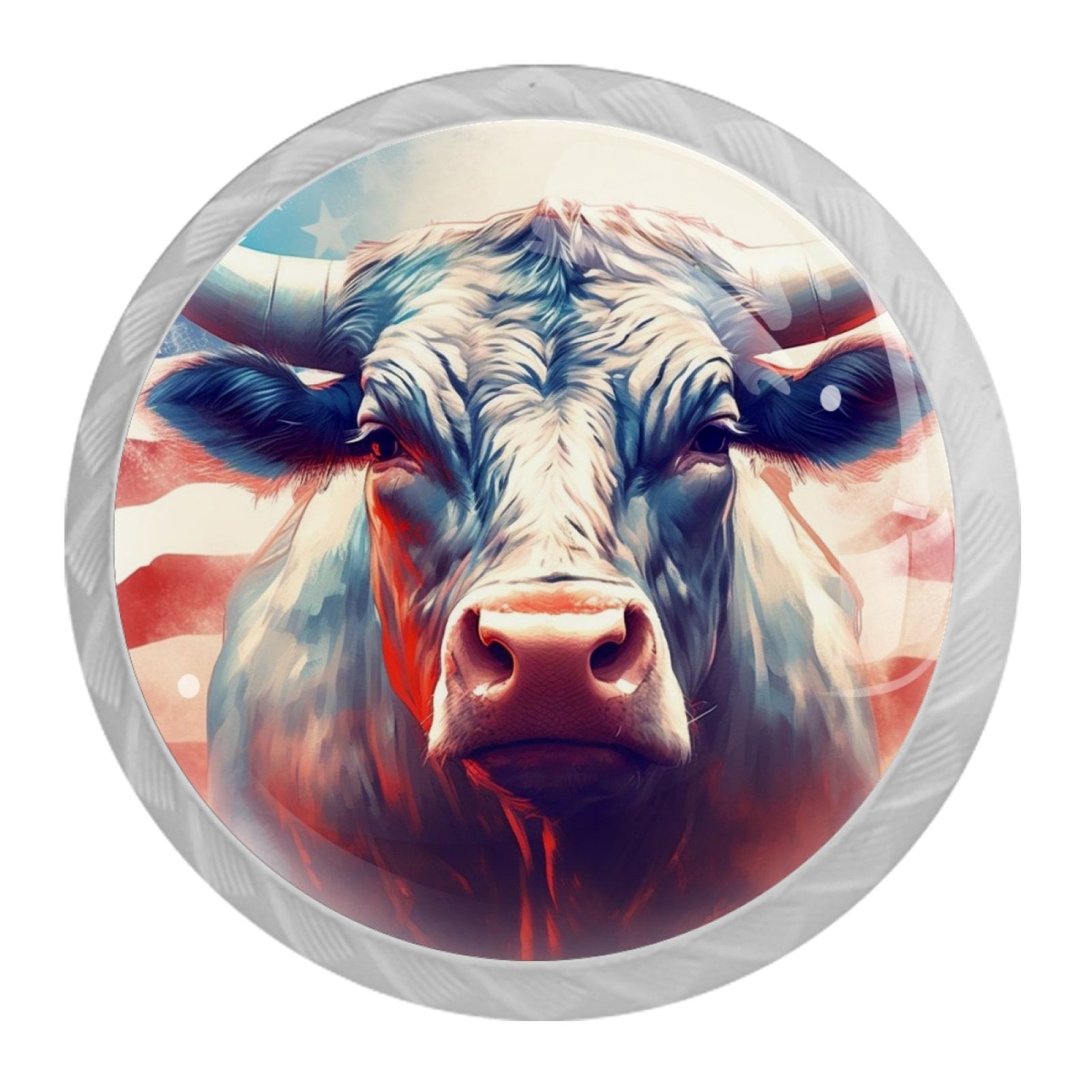 4 Pcs Cow American Flag Knobs for Kitchen Cabinet Cupboard Dresser Bookcase Drawer Pulls Handles Round Home Decor