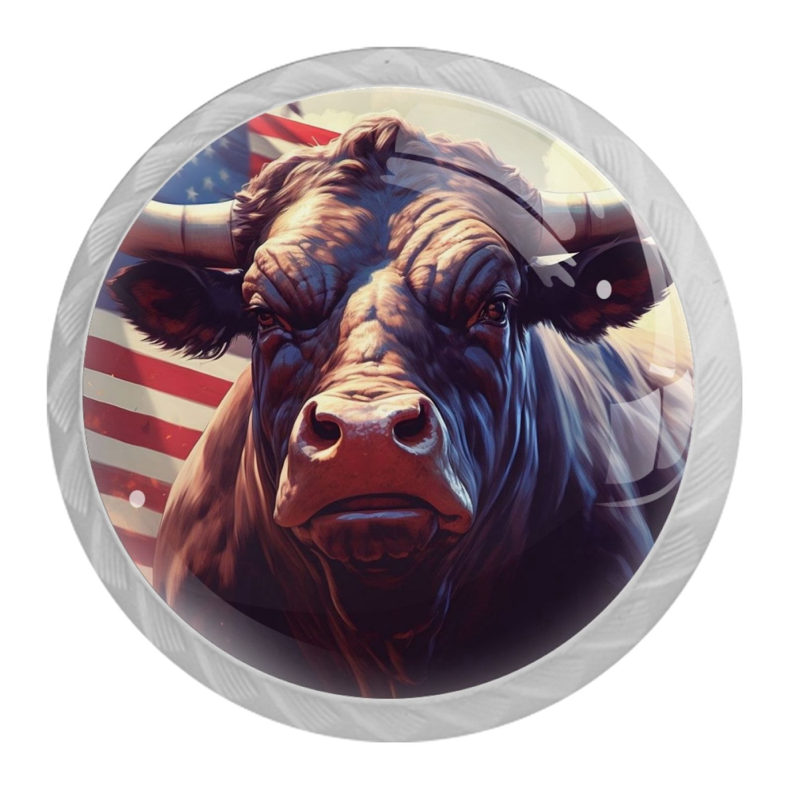 4 Pcs Cow American Flag Knobs for Kitchen Cabinet Cupboard Dresser Bookcase Drawer Pulls Handles Round Home Decor
