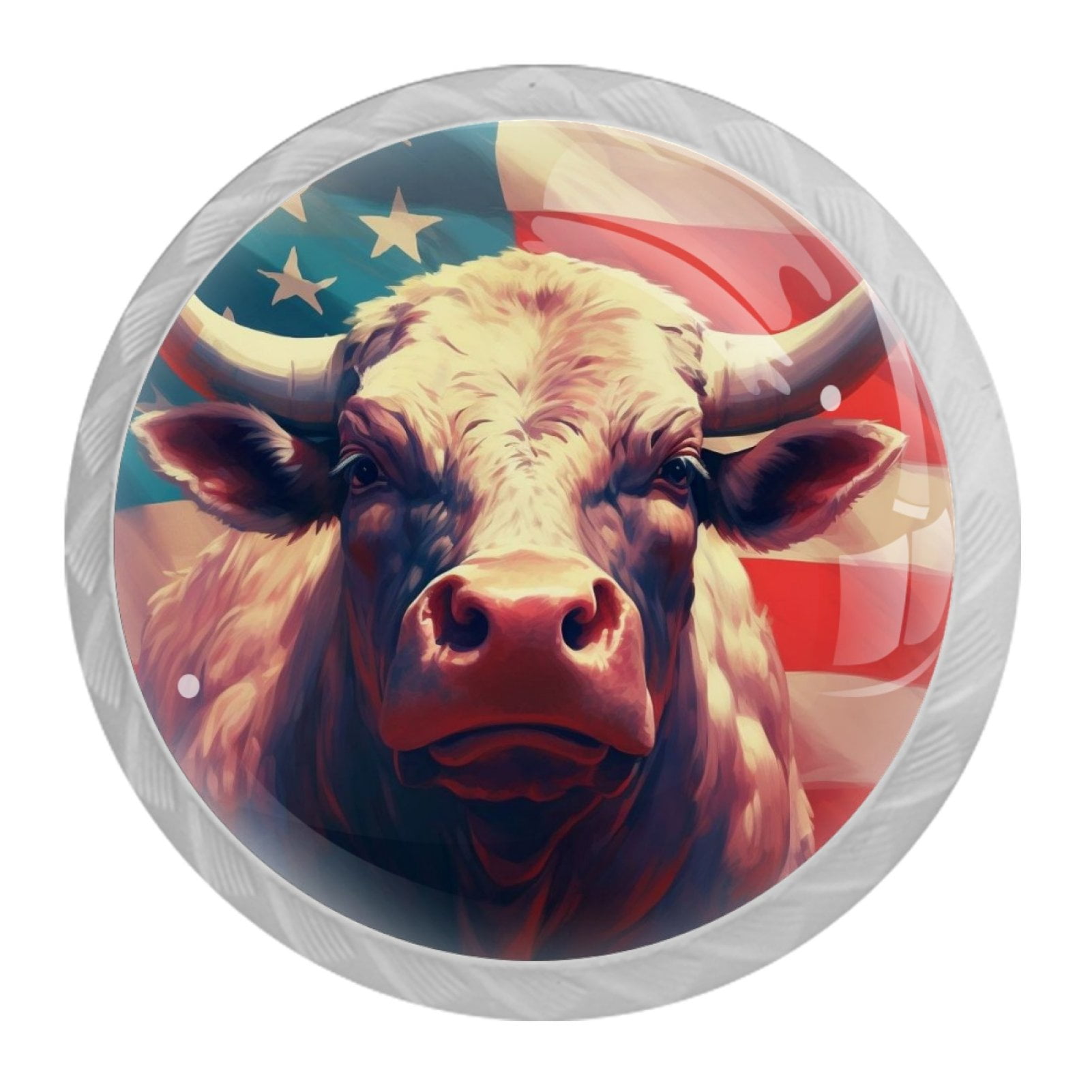 4 Pcs Cow American Flag Knobs for Kitchen Cabinet Cupboard Dresser Bookcase Drawer Pulls Handles Round Home Decor