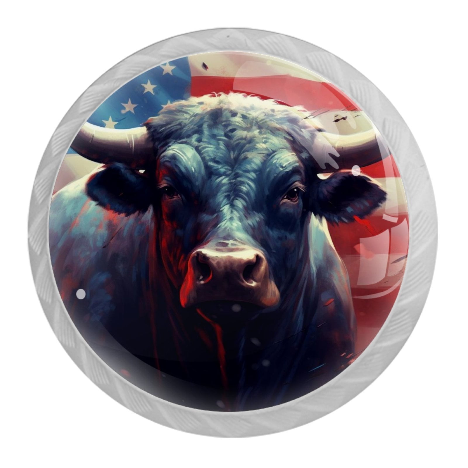 4 Pcs Cow American Flag Knobs for Kitchen Cabinet Cupboard Dresser Bookcase Drawer Pulls Handles Round Home Decor