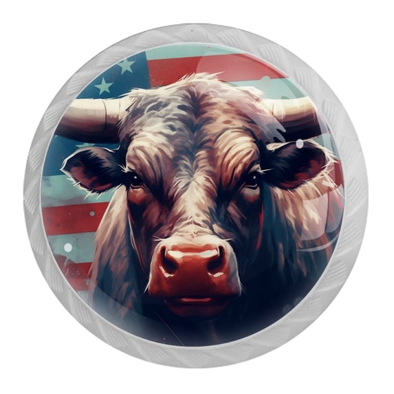 4 Pcs Cow American Flag Knobs for Kitchen Cabinet Cupboard Dresser Bookcase Drawer Pulls Handles Round Home Decor