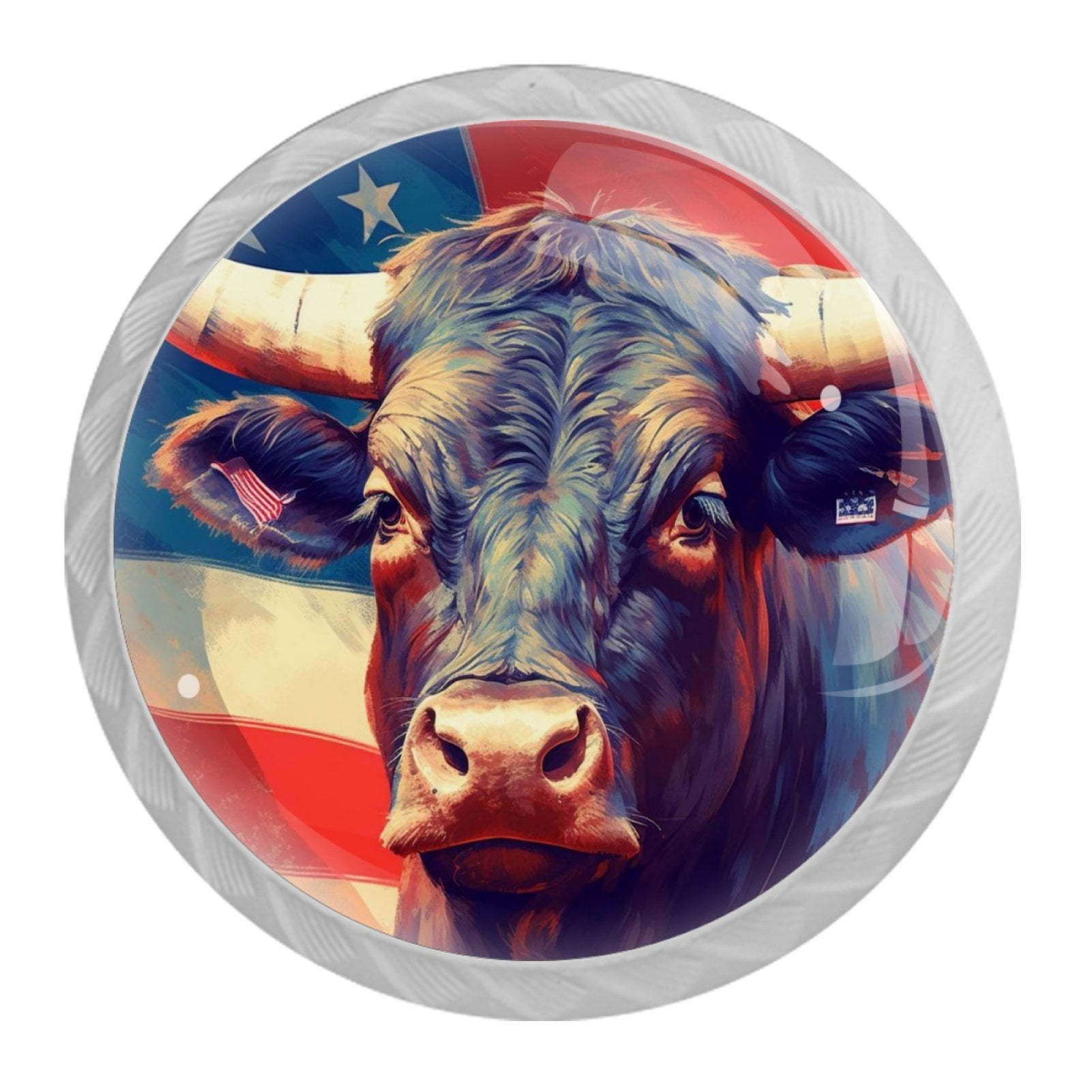 4 Pcs Cow American Flag Knobs for Kitchen Cabinet Cupboard Dresser Bookcase Drawer Pulls Handles Round Home Decor