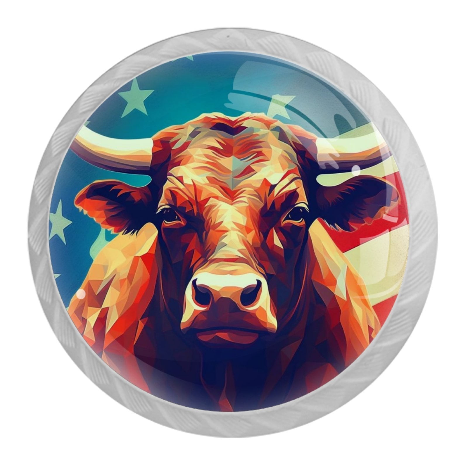 4 Pcs Cow American Flag Knobs for Kitchen Cabinet Cupboard Dresser Bookcase Drawer Pulls Handles Round Home Decor