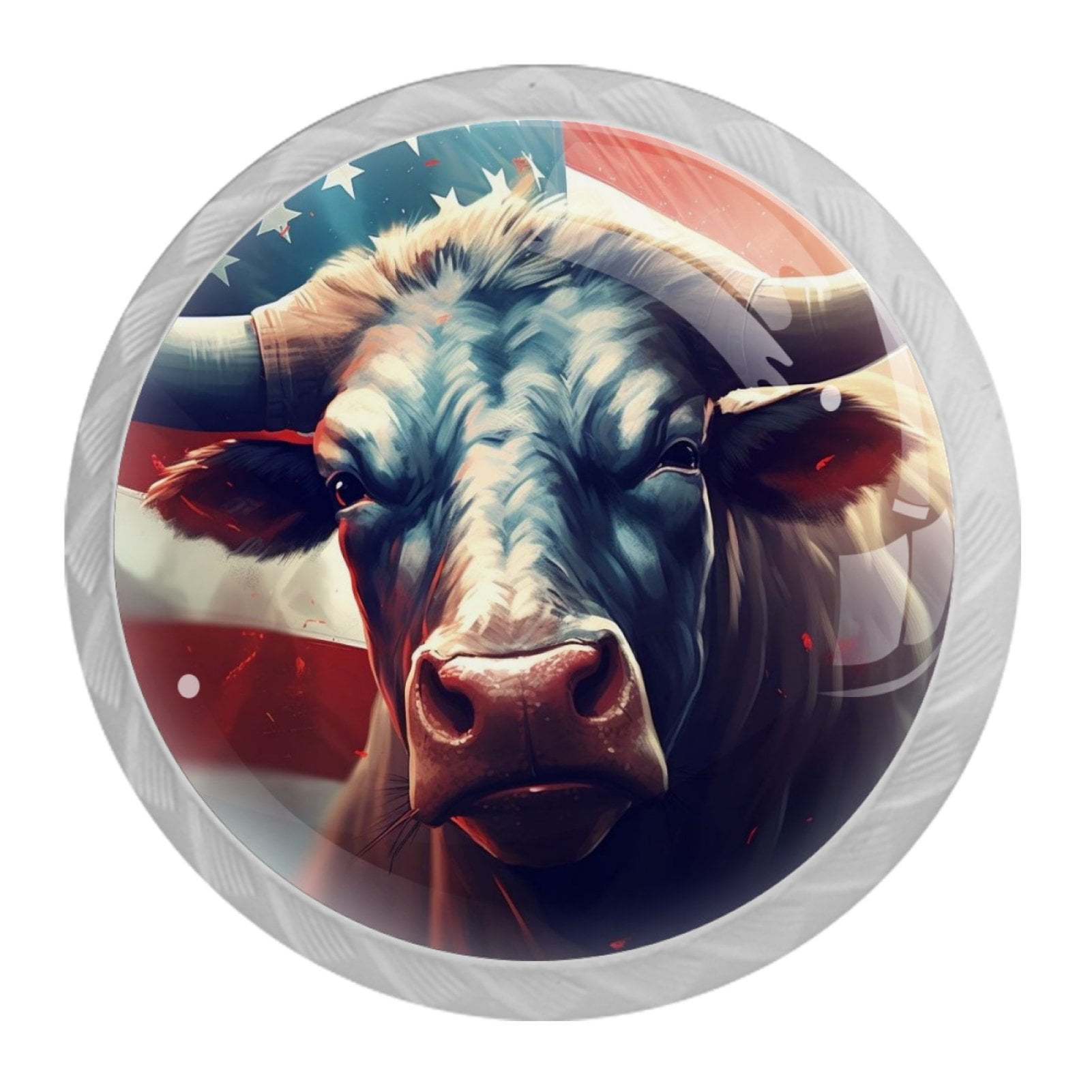 4 Pcs Cow American Flag Knobs for Kitchen Cabinet Cupboard Dresser Bookcase Drawer Pulls Handles Round Home Decor