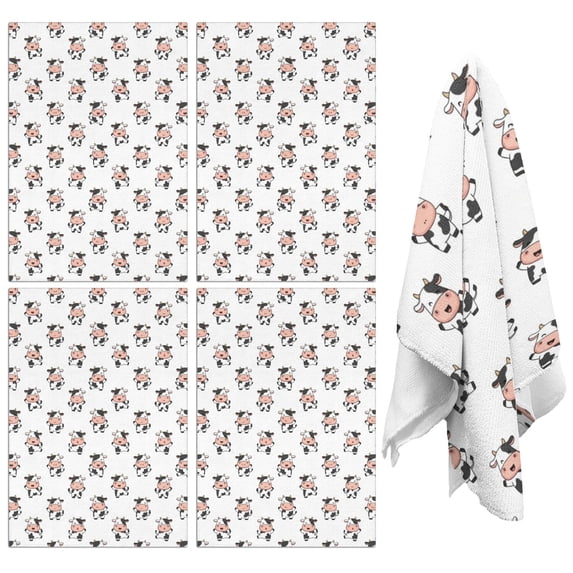 4 Pcs Cow and Face White Pattern Funny Kitchen Towels, Microfiber Dish Towels, Kitchen Tea Towels Set 18" X 26"