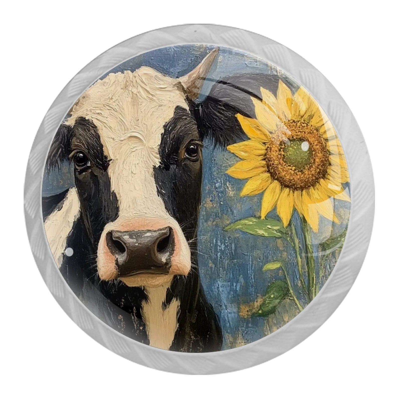 4 Pcs Cow and Sunflower Knobs for Kitchen Cabinet Cupboard Dresser Bookcase Drawer Pulls Handles Round Home Decor