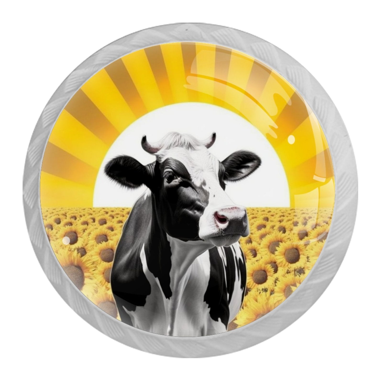 4 Pcs Cow and Sunflower Knobs for Kitchen Cabinet Cupboard Dresser Bookcase Drawer Pulls Handles Round Home Decor