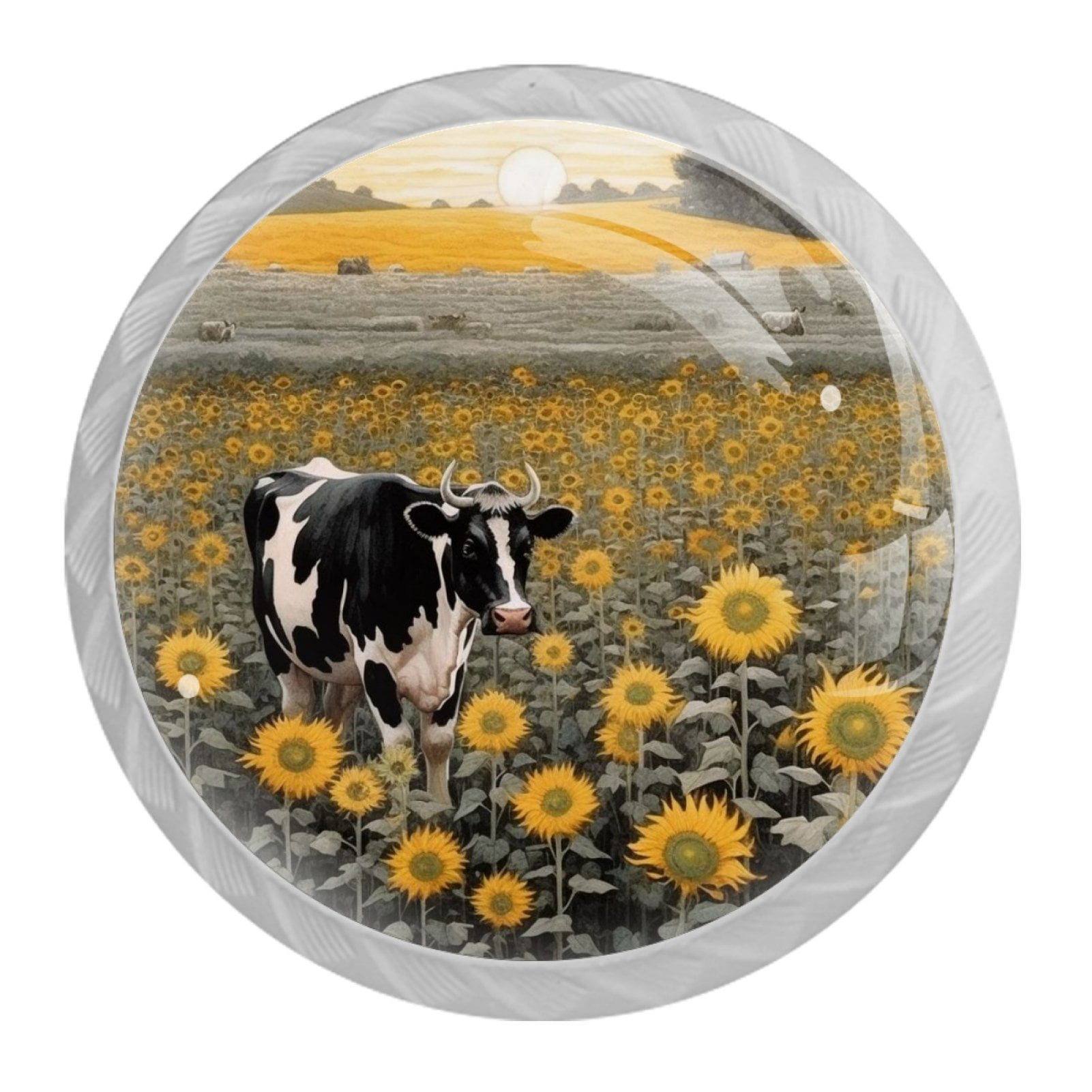 4 Pcs Cow and Sunflower Knobs for Kitchen Cabinet Cupboard Dresser Bookcase Drawer Pulls Handles Round Home Decor
