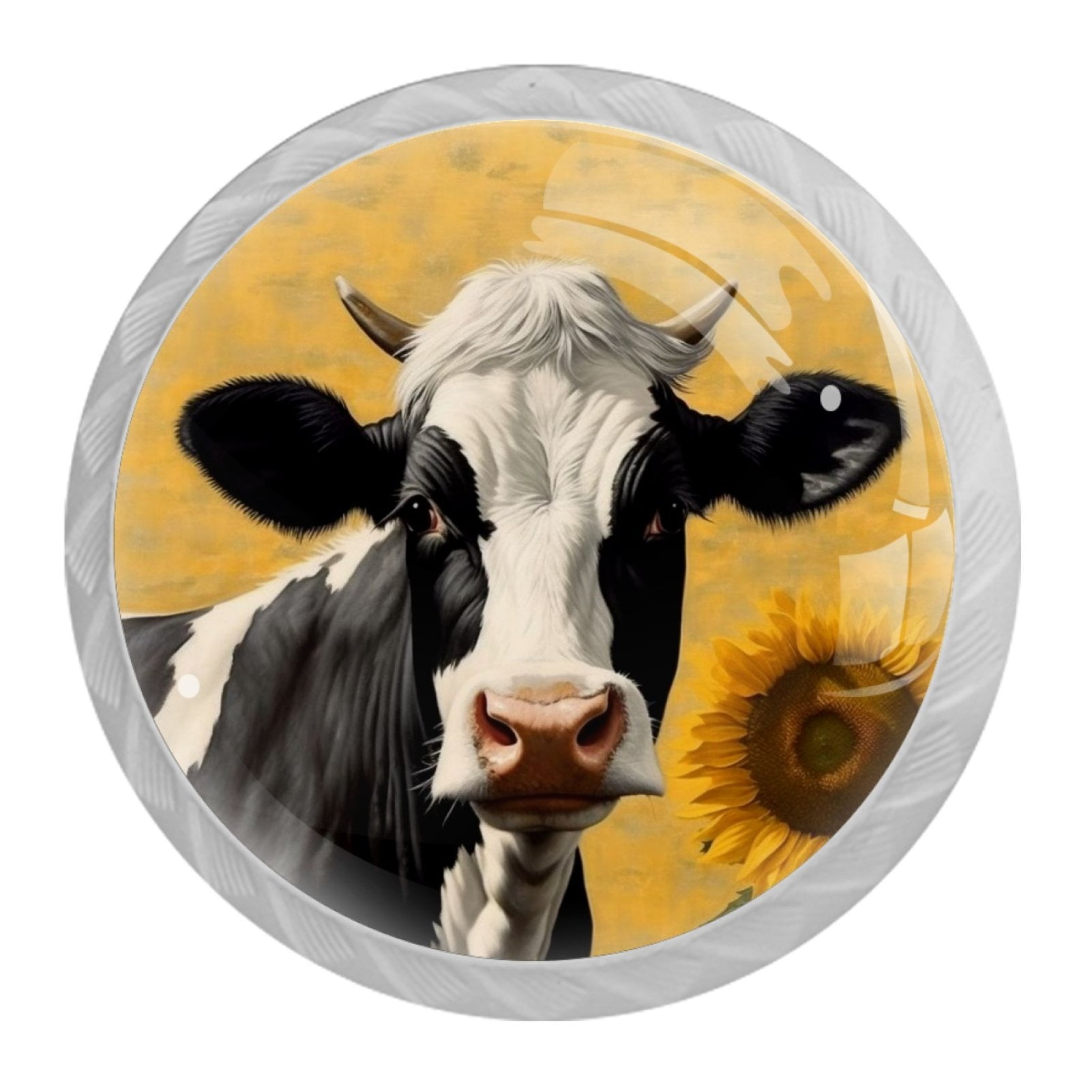 4 Pcs Cow and Sunflower Knobs for Kitchen Cabinet Cupboard Dresser Bookcase Drawer Pulls Handles Round Home Decor