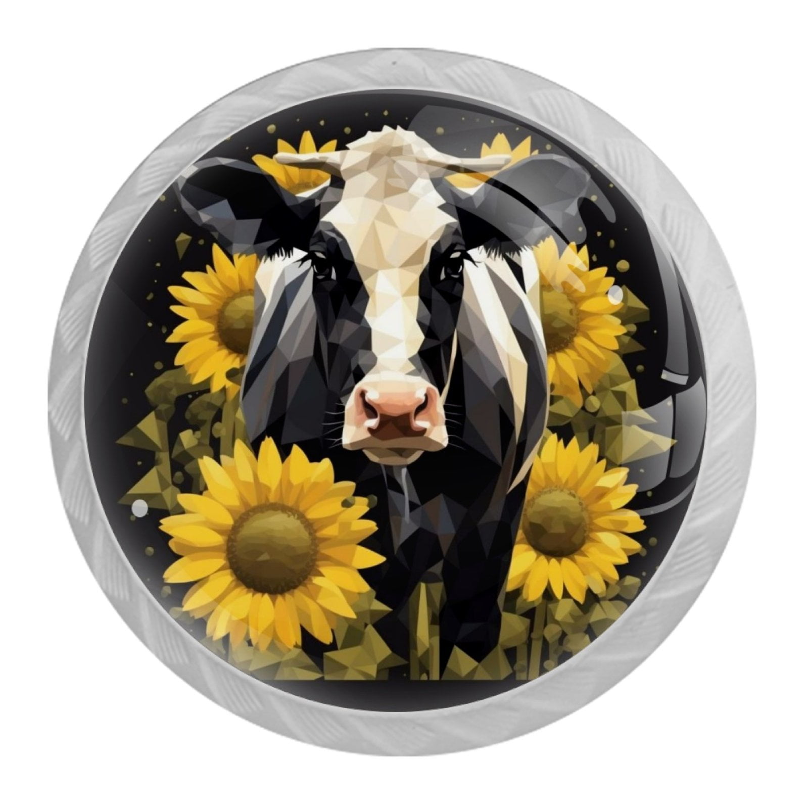 4 Pcs Cow and Sunflower Knobs for Kitchen Cabinet Cupboard Dresser Bookcase Drawer Pulls Handles Round Home Decor
