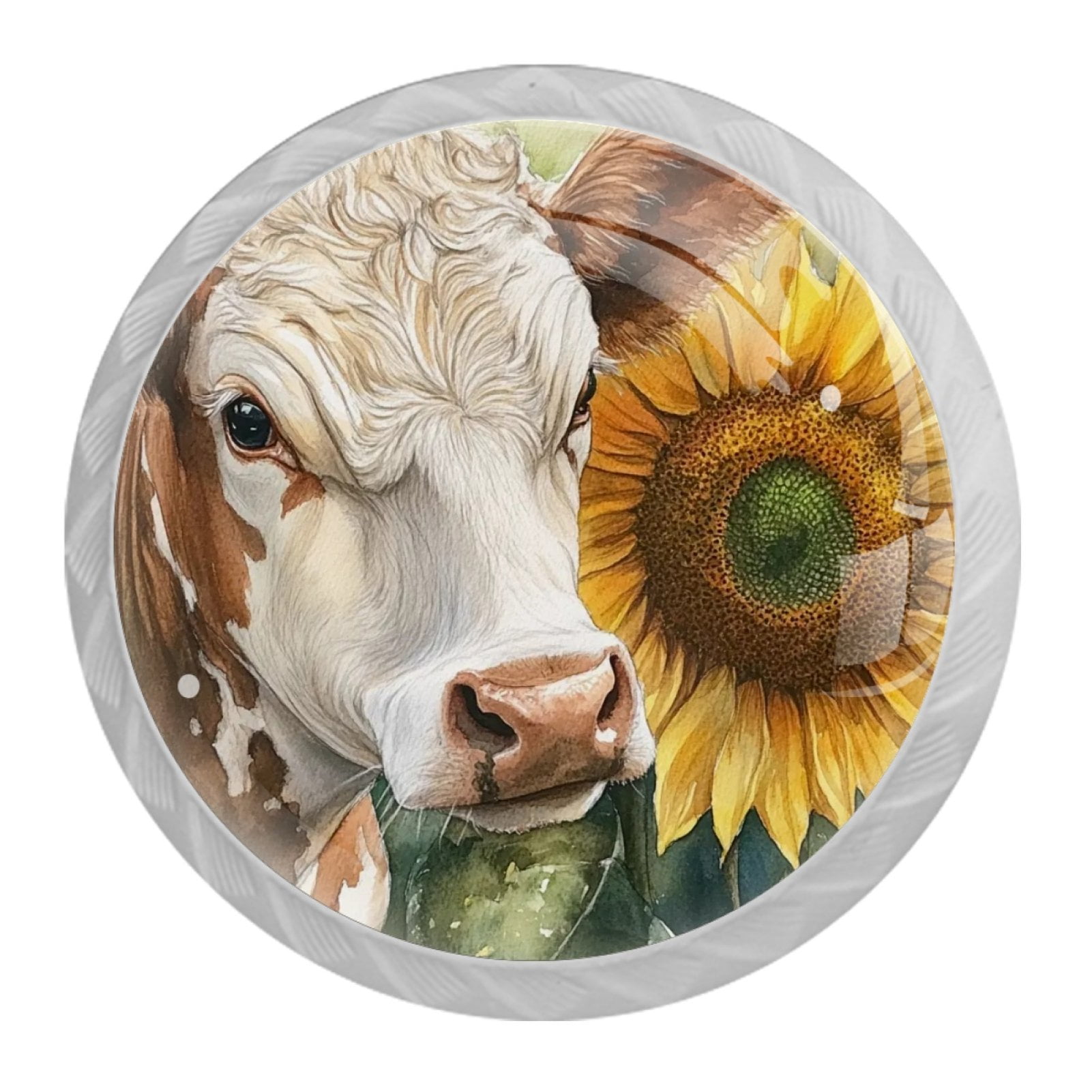 4 Pcs Cow and Sunflower Knobs for Kitchen Cabinet Cupboard Dresser Bookcase Drawer Pulls Handles Round Home Decor