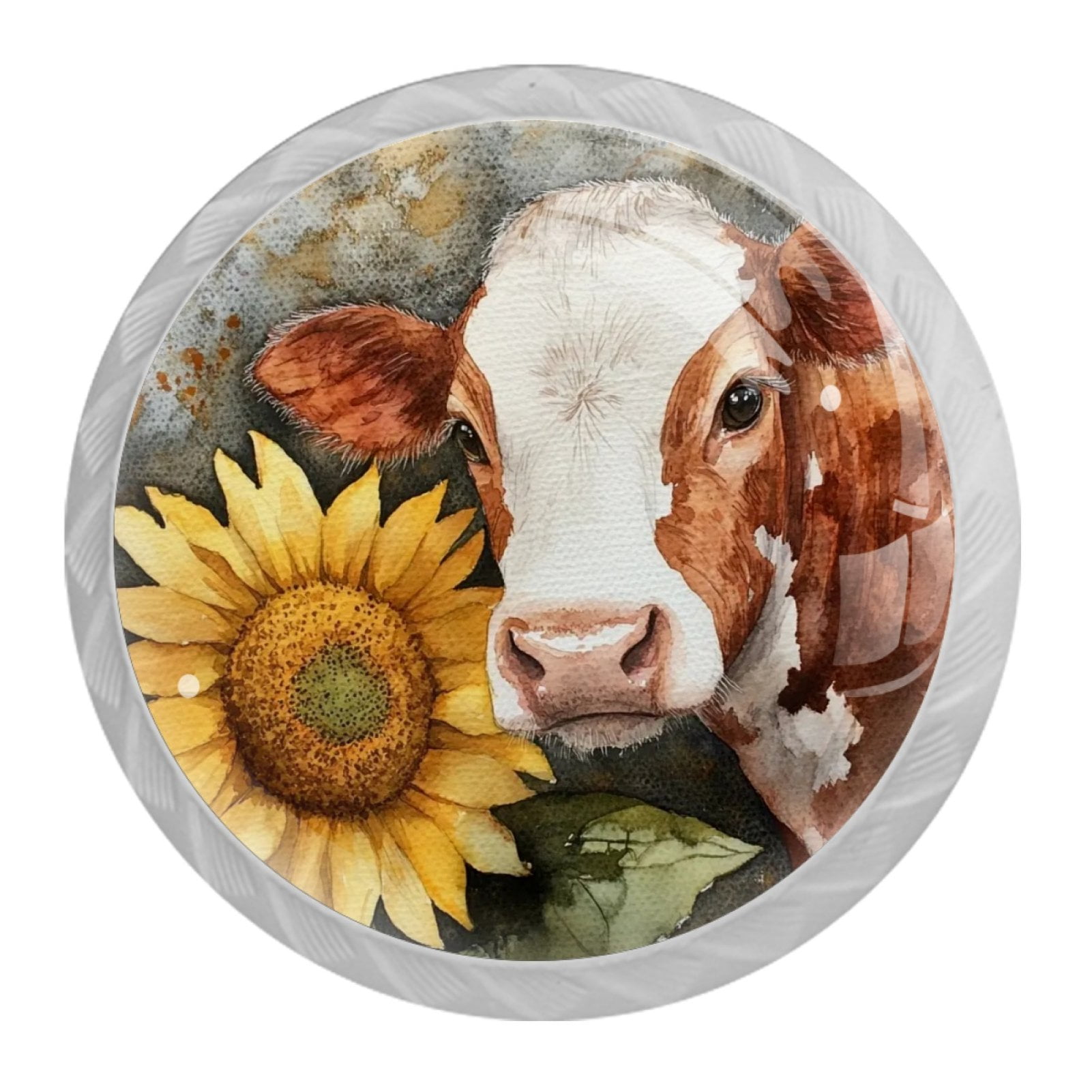 4 Pcs Cow and Sunflower Knobs for Kitchen Cabinet Cupboard Dresser Bookcase Drawer Pulls Handles Round Home Decor