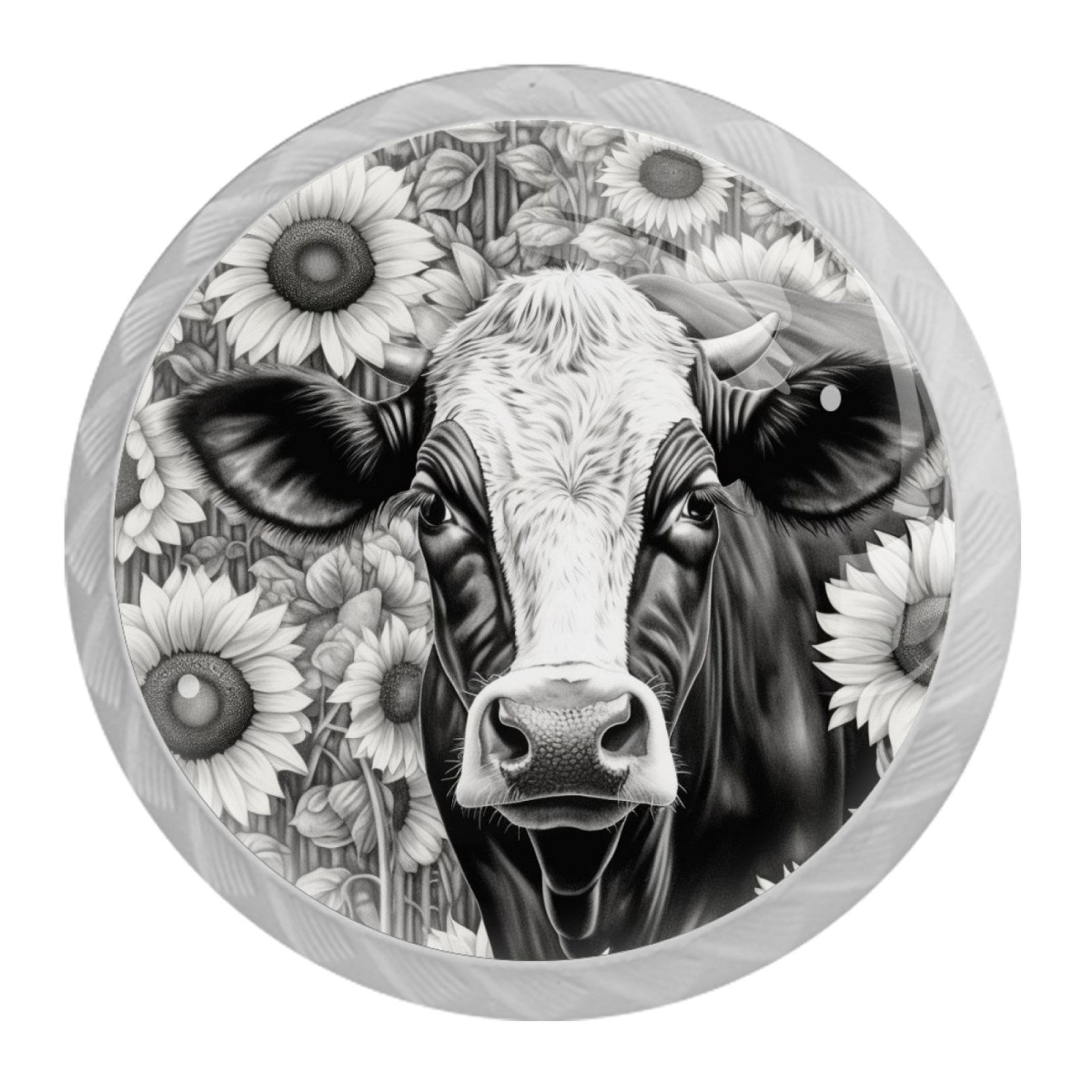 4 Pcs Cow and Sunflower Knobs for Kitchen Cabinet Cupboard Dresser Bookcase Drawer Pulls Handles Round Home Decor