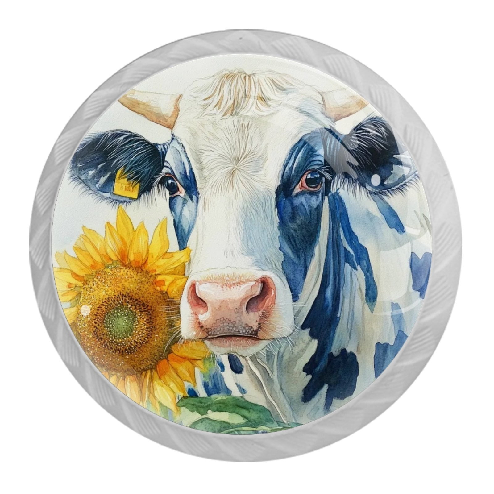 4 Pcs Cow and Sunflower Knobs for Kitchen Cabinet Cupboard Dresser Bookcase Drawer Pulls Handles Round Home Decor