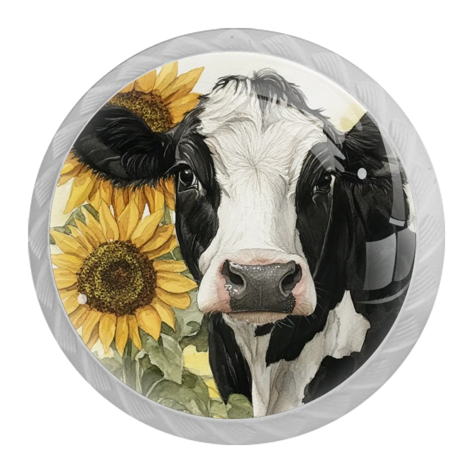 4 Pcs Cow and Sunflower Knobs for Kitchen Cabinet Cupboard Dresser Bookcase Drawer Pulls Handles Round Home Decor