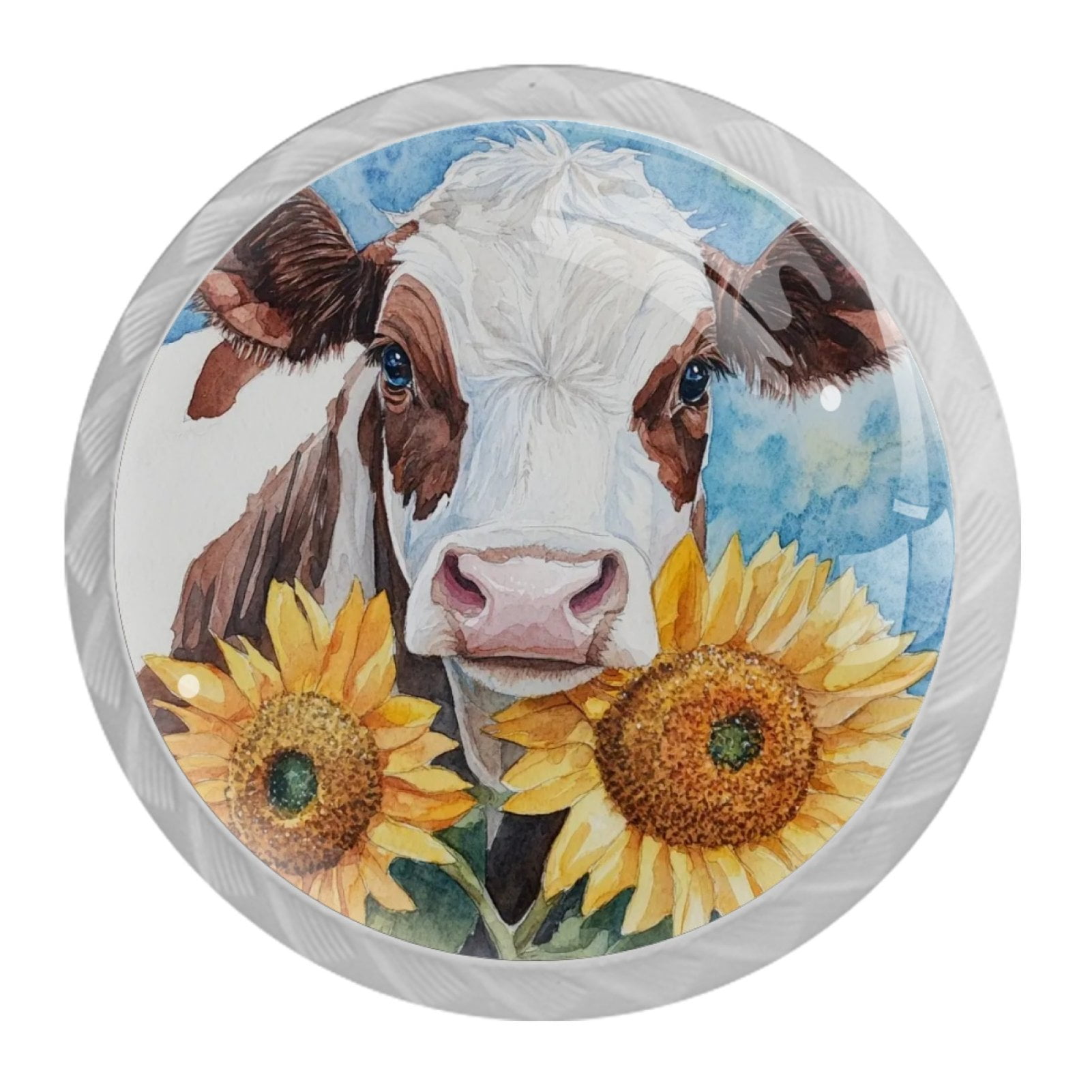 4 Pcs Cow and Sunflower Knobs for Kitchen Cabinet Cupboard Dresser Bookcase Drawer Pulls Handles Round Home Decor