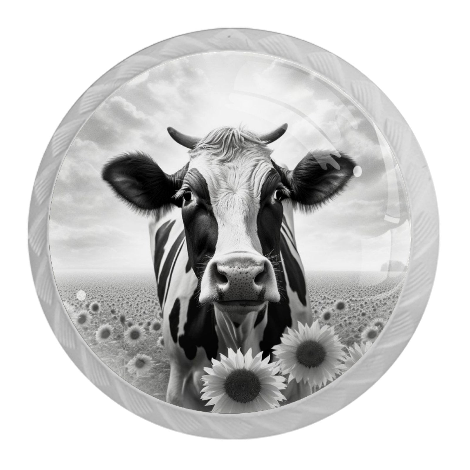4 Pcs Cow and Sunflower Knobs for Kitchen Cabinet Cupboard Dresser Bookcase Drawer Pulls Handles Round Home Decor
