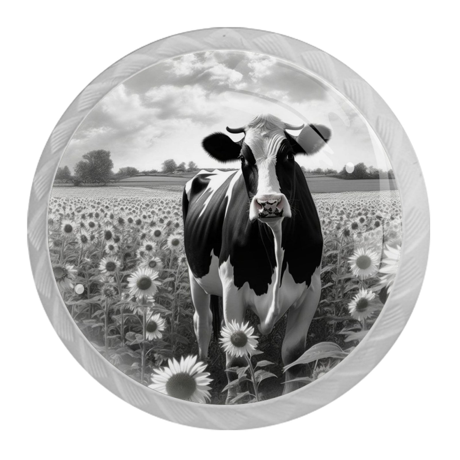 4 Pcs Cow and Sunflower Knobs for Kitchen Cabinet Cupboard Dresser Bookcase Drawer Pulls Handles Round Home Decor