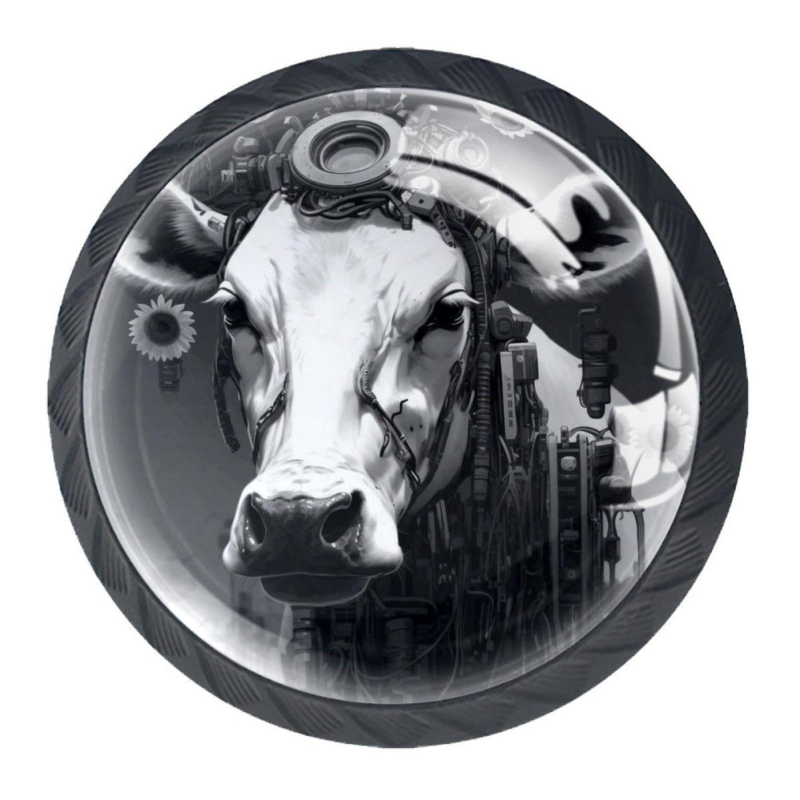 4 Pcs Cow and Sunflower Knobs for Kitchen Cabinet Cupboard Dresser Bookcase Drawer Pulls Handles Round Home Decor