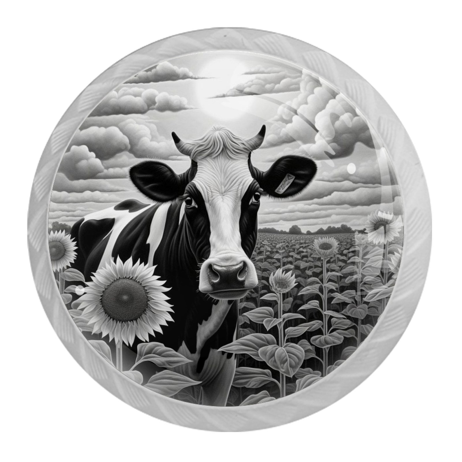 4 Pcs Cow and Sunflower Knobs for Kitchen Cabinet Cupboard Dresser Bookcase Drawer Pulls Handles Round Home Decor