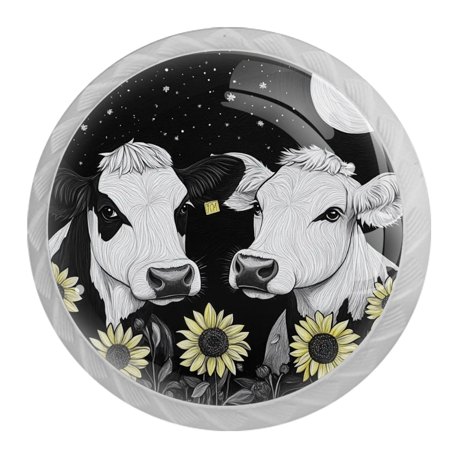 4 Pcs Cow and Sunflower Knobs for Kitchen Cabinet Cupboard Dresser Bookcase Drawer Pulls Handles Round Home Decor