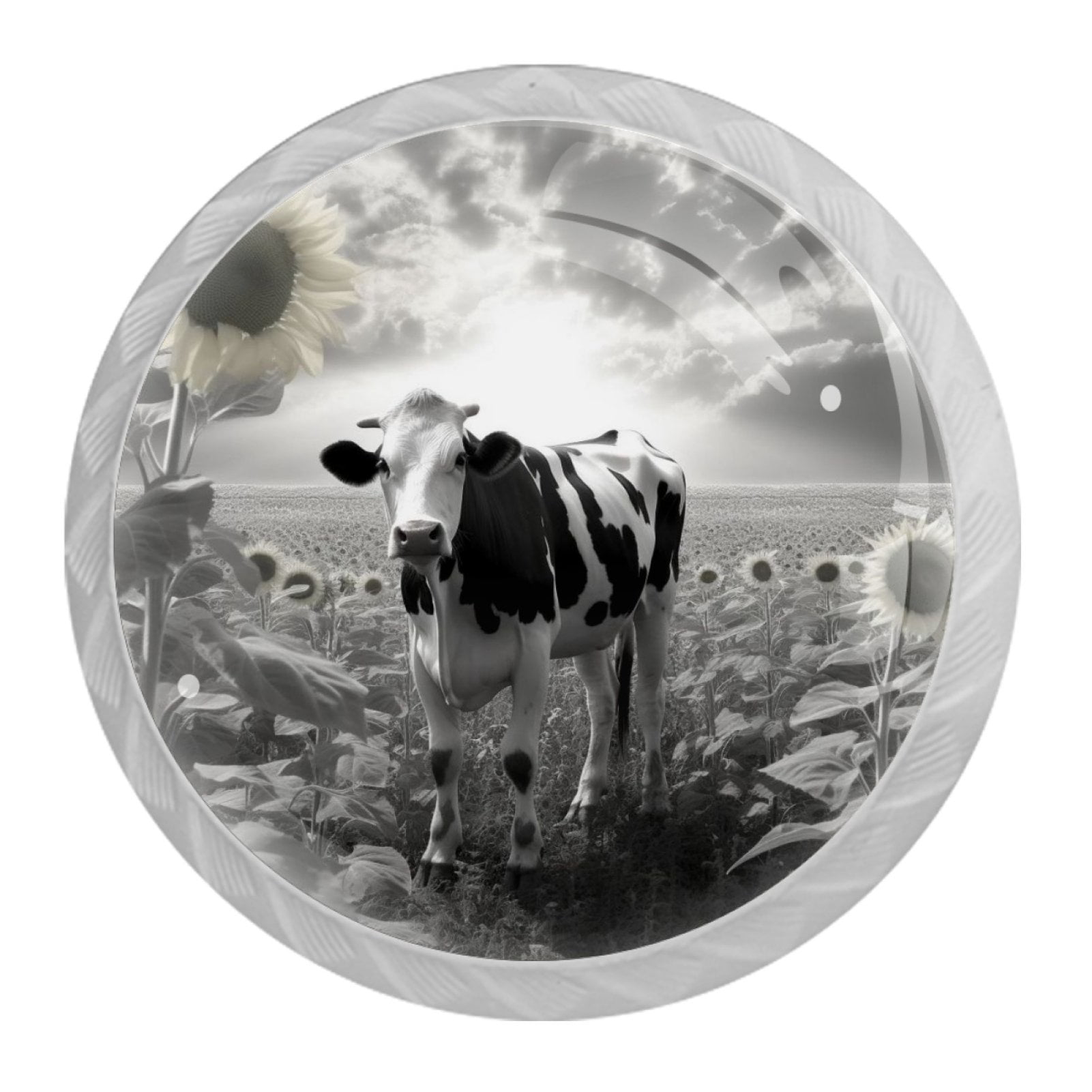 4 Pcs Cow and Sunflower Knobs for Kitchen Cabinet Cupboard Dresser Bookcase Drawer Pulls Handles Round Home Decor