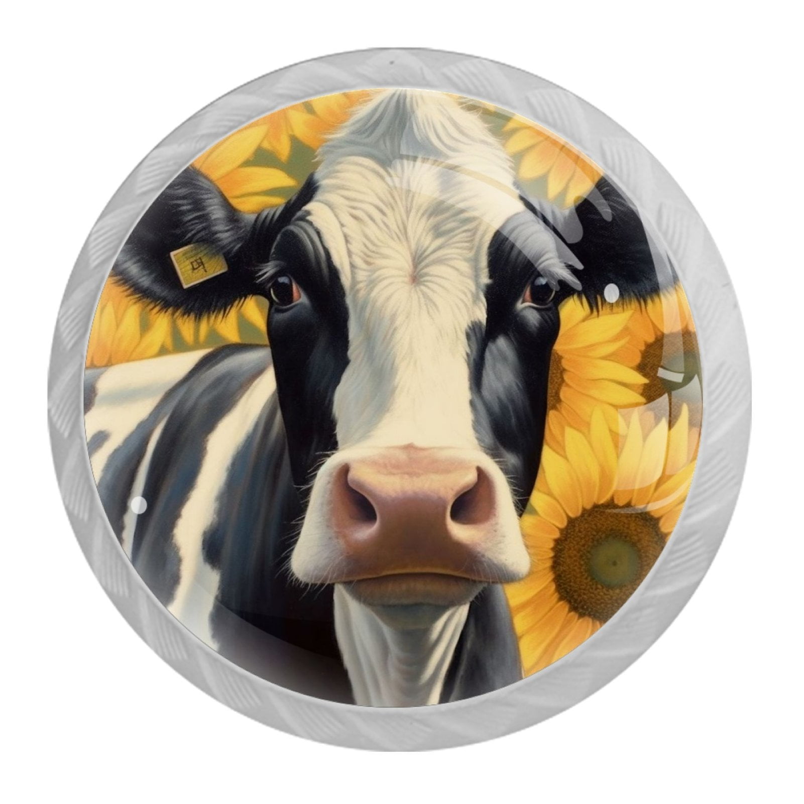 4 Pcs Cow and Sunflower Knobs for Kitchen Cabinet Cupboard Dresser Bookcase Drawer Pulls Handles Round Home Decor