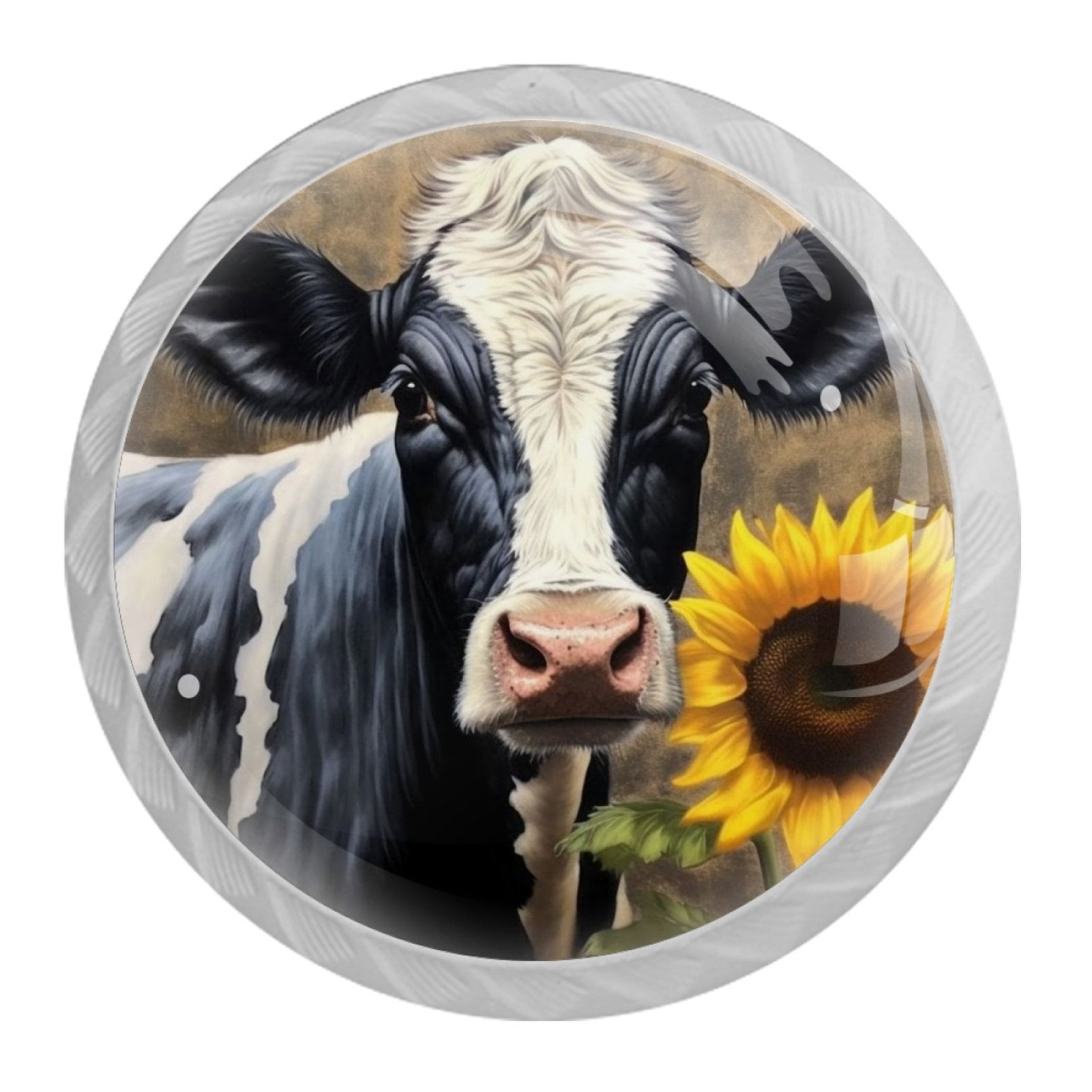 4 Pcs Cow and Sunflower Knobs for Kitchen Cabinet Cupboard Dresser Bookcase Drawer Pulls Handles Round Home Decor