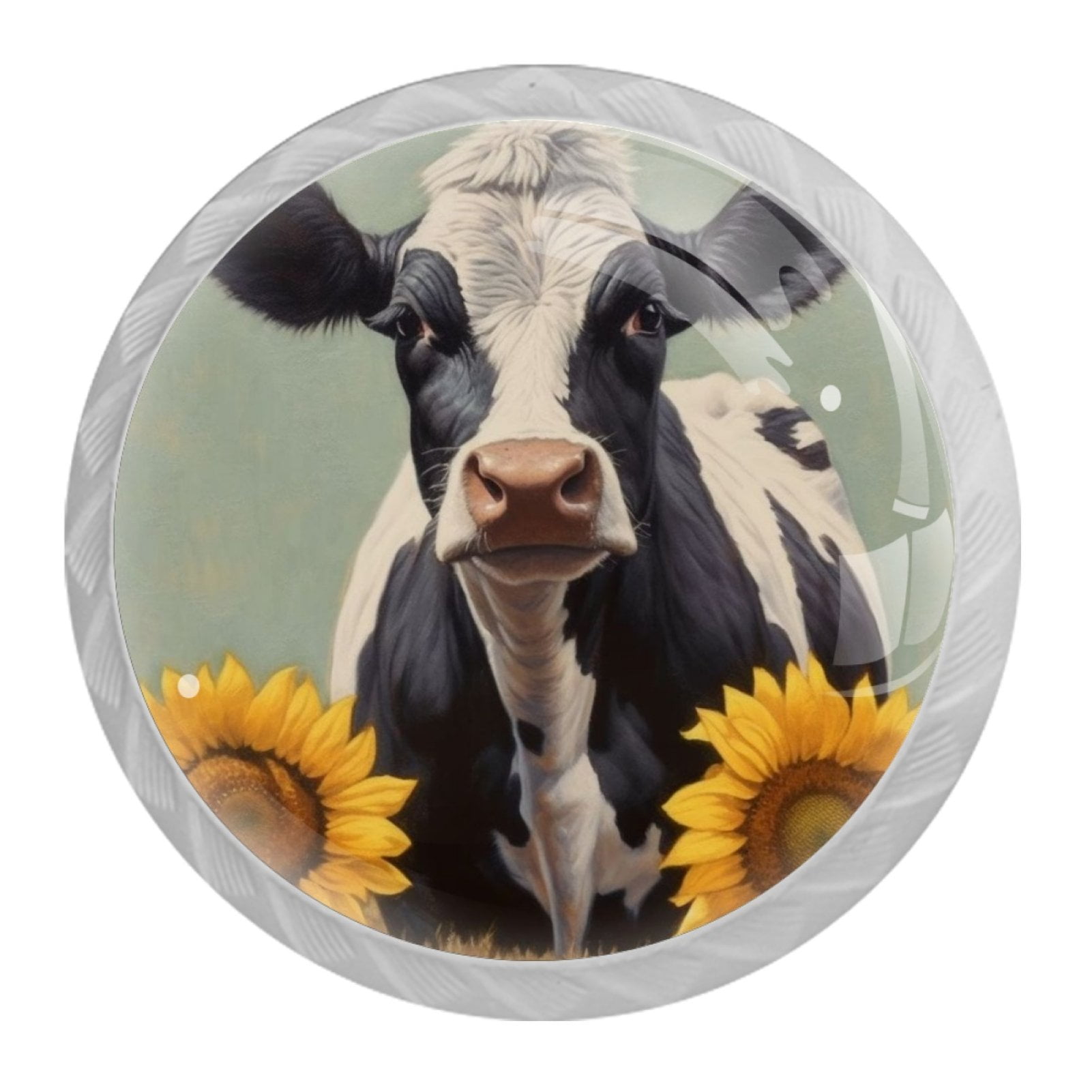 4 Pcs Cow and Sunflower Knobs for Kitchen Cabinet Cupboard Dresser Bookcase Drawer Pulls Handles Round Home Decor