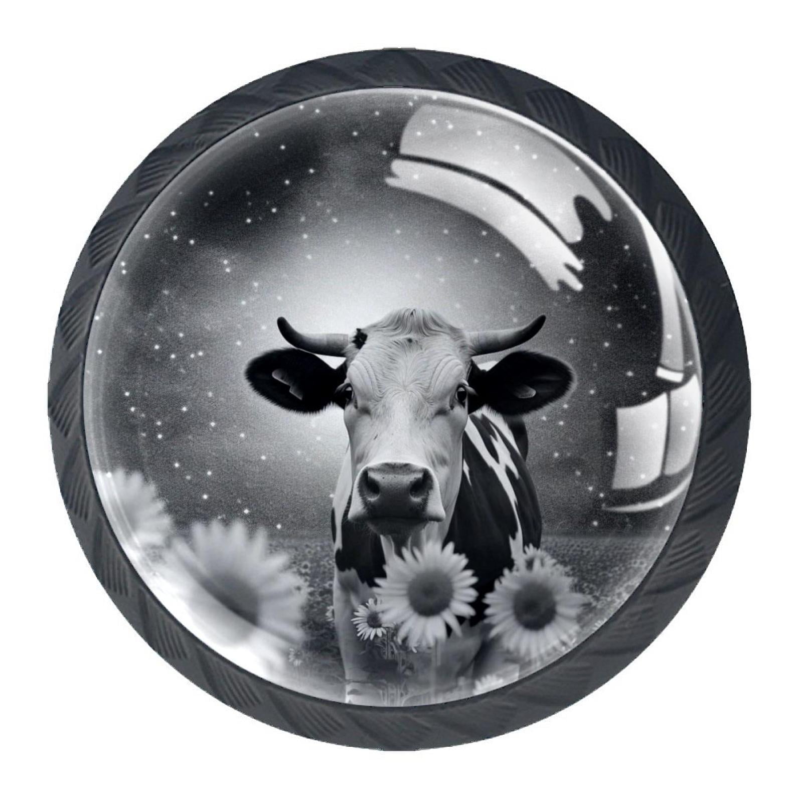 4 Pcs Cow and Sunflower Knobs for Kitchen Cabinet Cupboard Dresser Bookcase Drawer Pulls Handles Round Home Decor