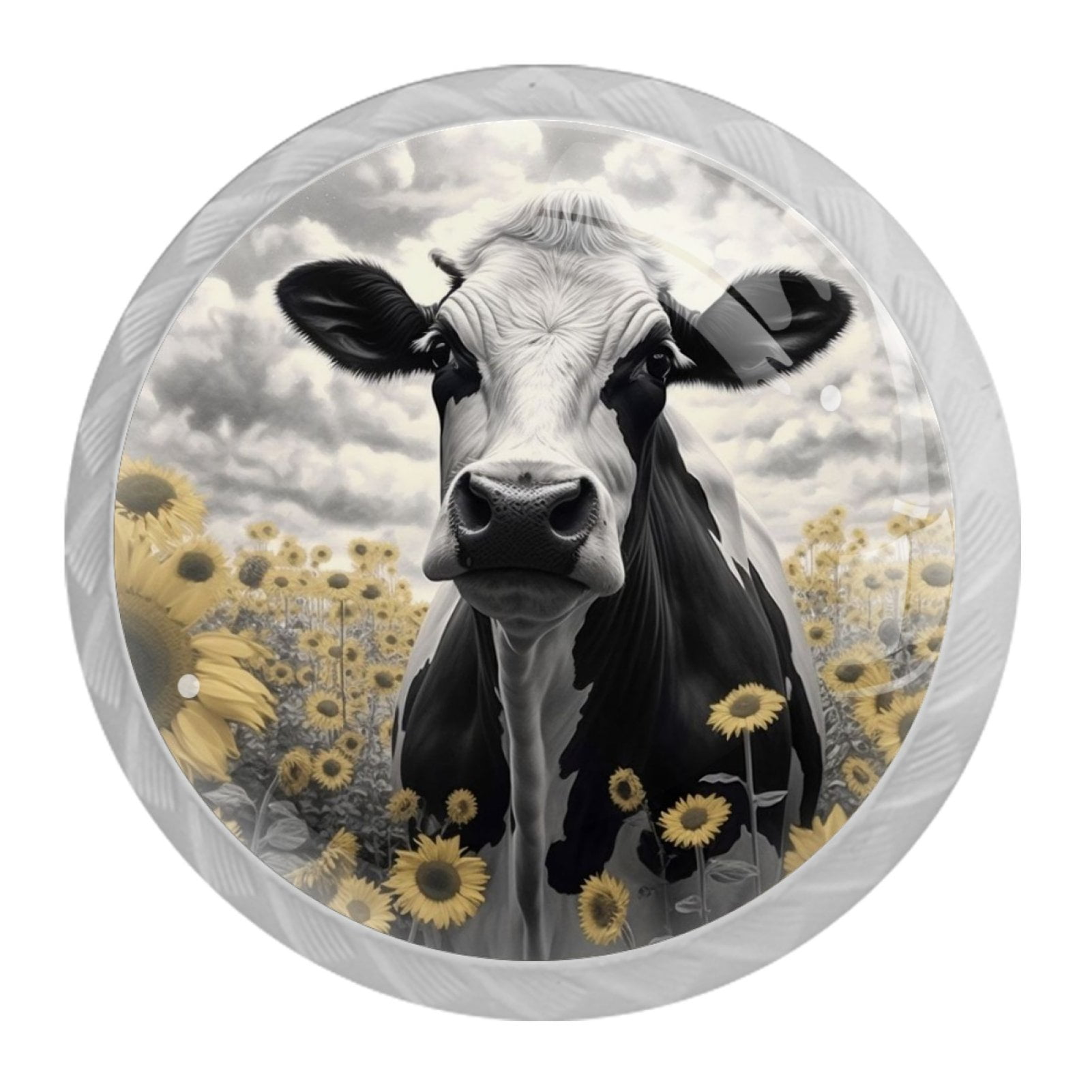 4 Pcs Cow and Sunflower Knobs for Kitchen Cabinet Cupboard Dresser Bookcase Drawer Pulls Handles Round Home Decor