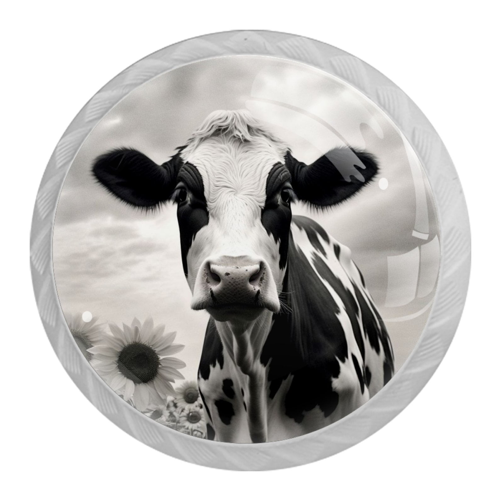 4 Pcs Cow and Sunflower Knobs for Kitchen Cabinet Cupboard Dresser Bookcase Drawer Pulls Handles Round Home Decor