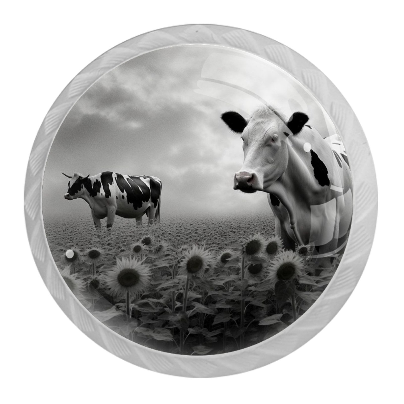 4 Pcs Cow and Sunflower Knobs for Kitchen Cabinet Cupboard Dresser Bookcase Drawer Pulls Handles Round Home Decor
