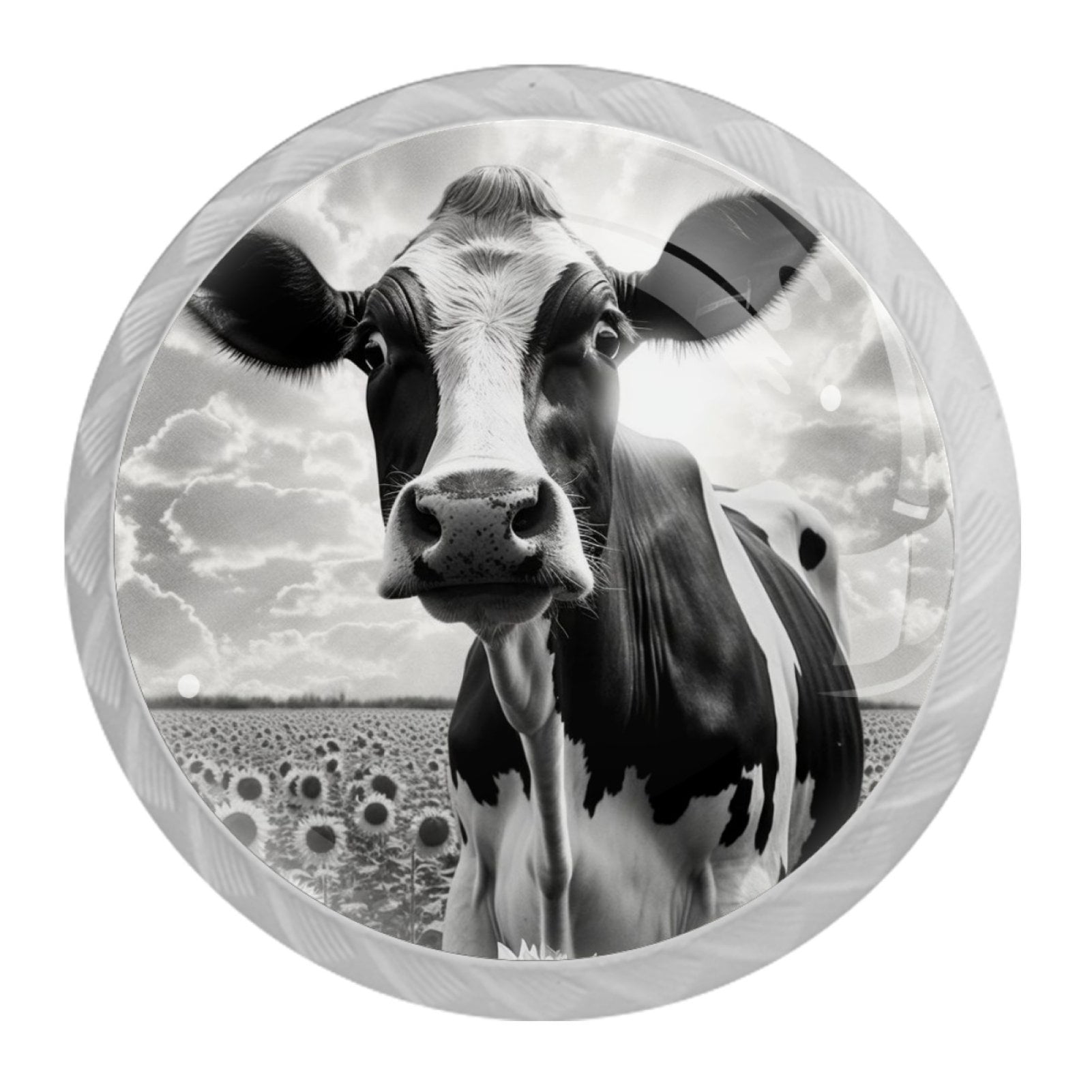 4 Pcs Cow and Sunflower Knobs for Kitchen Cabinet Cupboard Dresser Bookcase Drawer Pulls Handles Round Home Decor