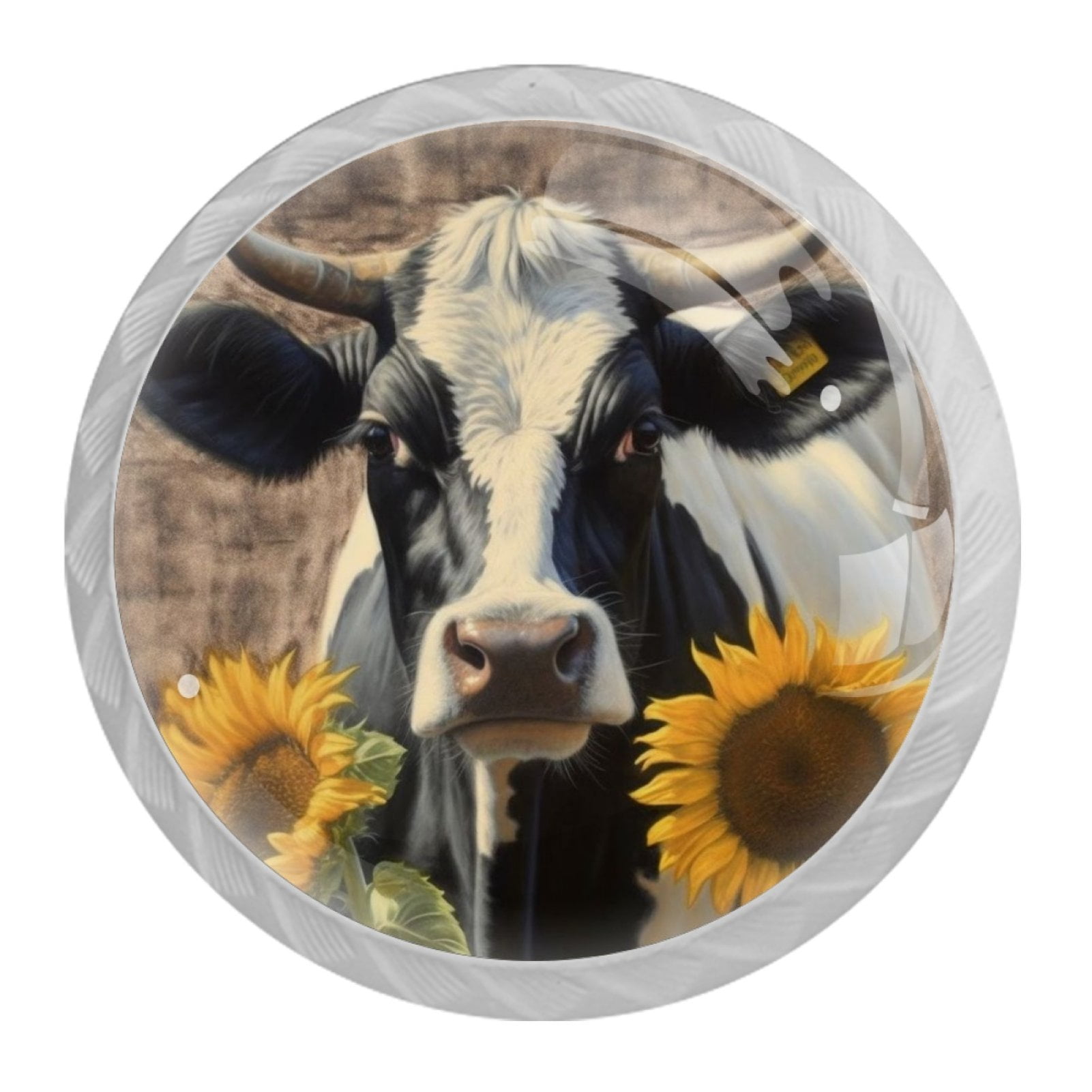 4 Pcs Cow and Sunflower Knobs for Kitchen Cabinet Cupboard Dresser Bookcase Drawer Pulls Handles Round Home Decor