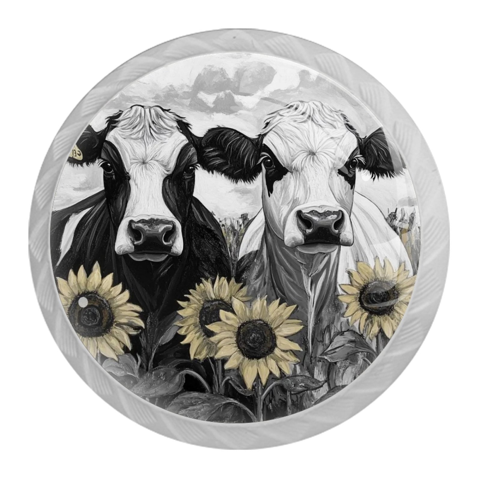 4 Pcs Cow and Sunflower Knobs for Kitchen Cabinet Cupboard Dresser Bookcase Drawer Pulls Handles Round Home Decor