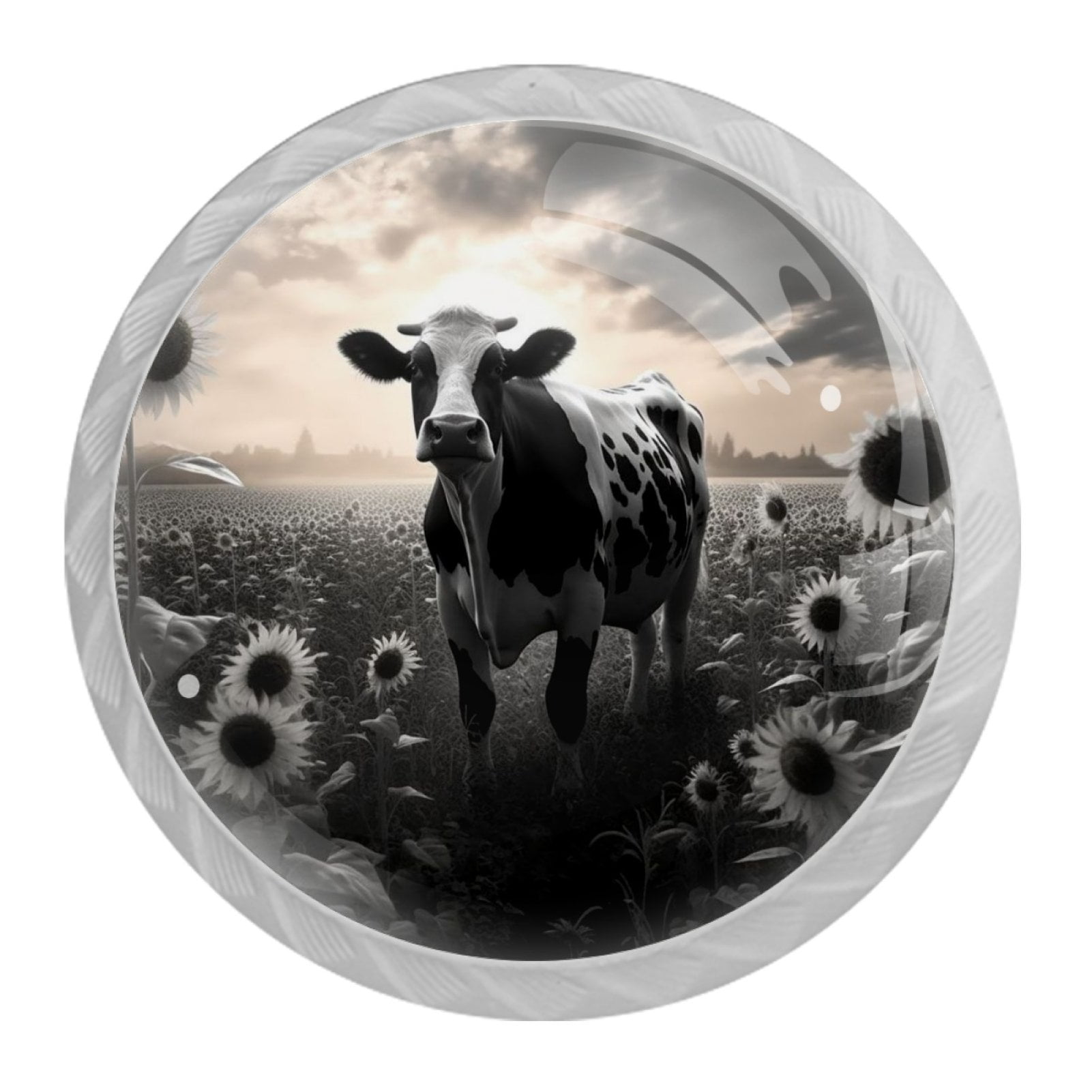 4 Pcs Cow and Sunflower Knobs for Kitchen Cabinet Cupboard Dresser Bookcase Drawer Pulls Handles Round Home Decor