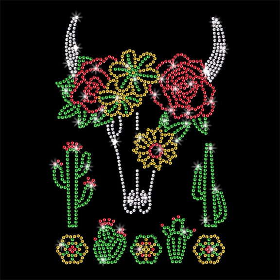 4 Pcs Cow with Flower Pattern Iron on Rhinestones Transfer Bling Clothing Repair Applique Heat Transfer Decal Heat Transfer PatchDIY