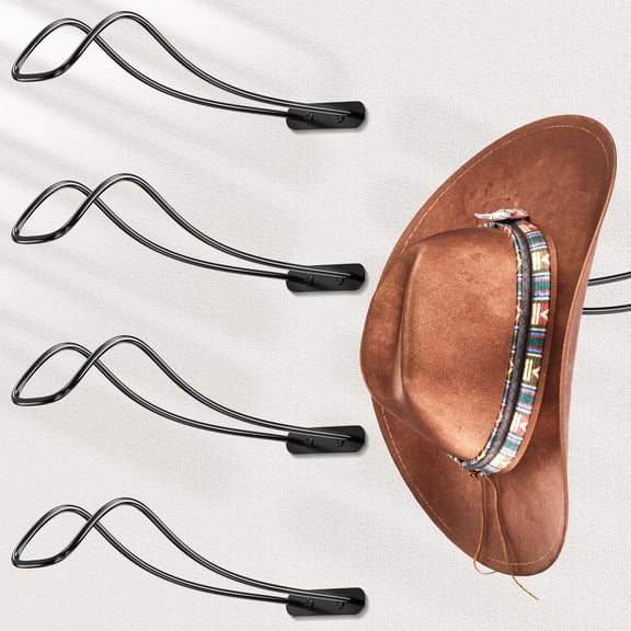 4 Pcs Cowboy Hat Holder for Wall, Western Cowboy Hat Rack Wall Mounted, Metal Cowboy Hat Hanger Hat Hooks, BEGULF Cowboy Hat Organizer for Fedora, Beach, Sun Hats, Scarves