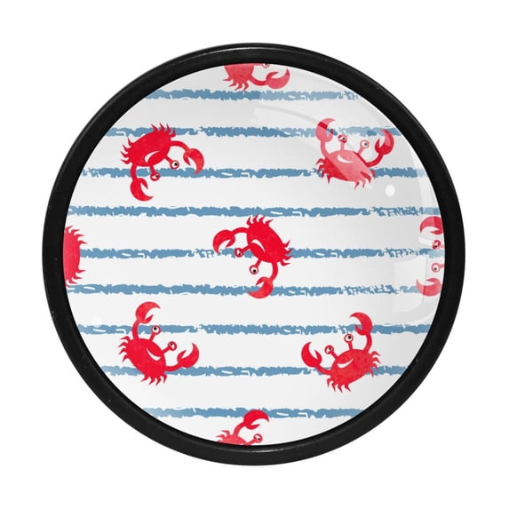 4 Pcs Crab Blue White Stripes Knobs for Kitchen Cabinet Cupboard Dresser Bookcase Drawer Pulls Handles Round Home Decor