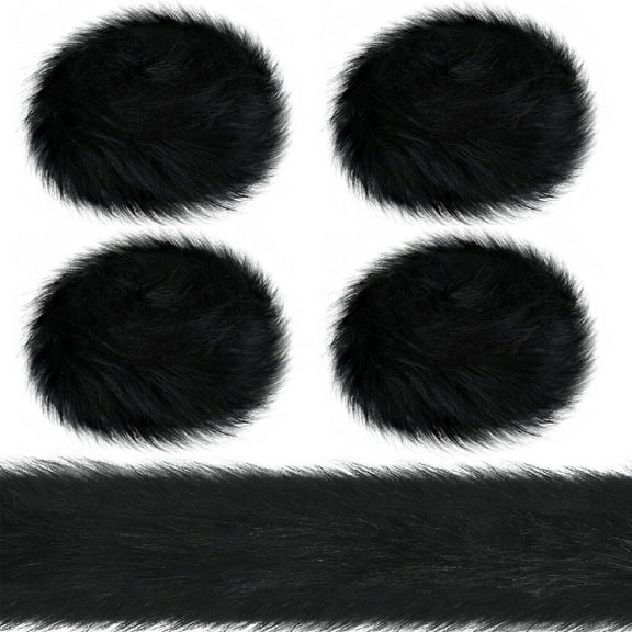 4 Pcs Craft Faux Fur Fabric Pre Cut Rolls Fur Ribbon Faux Mohair Fabric Fur Strips - Super Soft Craft Fur Trim Fuzzy Fabric - Faux Fur for Crafts, Costumes & Decoration-2inch x 7.92ft, Black