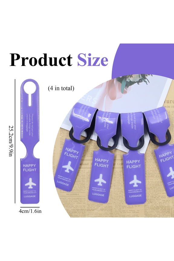 4 Pcs Creative Luggage Tags with Name Card, Unique Baggage Tag, Attractive Portable Travel ID Label, Personalized Luggage Identifiers for Suitcases, Purple