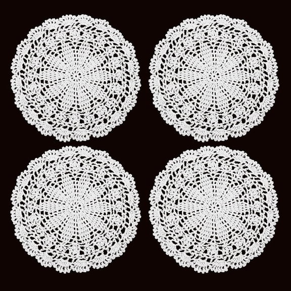 4 Pcs Crochet Doilies for Tables, 10 Inch Vintage Doilies for Furniture Round Cotton Placemats Knitted Tablecloth Corrugated Edge Place Mats for Kitchen Dining Room Wedding Decor (White)