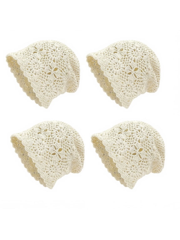4 Pcs Crochet Hat for Women Cotton Slouchy Beanie Knitted Handmade Skull Cap for Summer Travel Daily Wear,Beige
