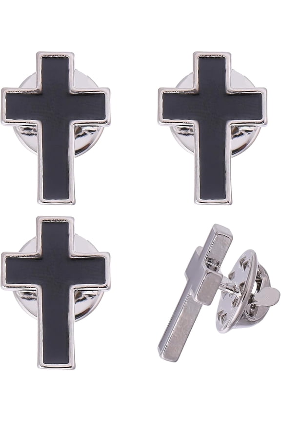 4 Pcs Cross Brooch Tie Pins Brass Lapel Pin for Men Women Shirt Lapel Pin Shirt Suit Collar Accessories for Backpack Clothing Badges Black 1813mm