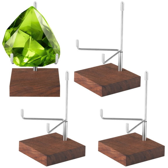 4 Pcs Crystal Display Stands, Wood Easel Holders with Adjustable Metal Arms, Walnut Rock Stands for Crystals, Geodes Display Racks for Crystal and Rock Collection Display