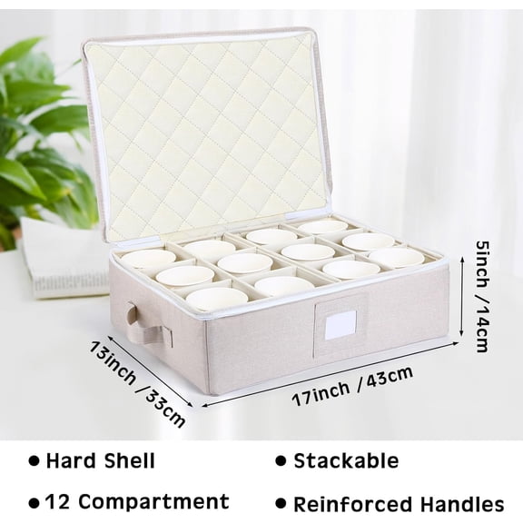 4 Pcs Cup and Mug Storage Box Stemware Storage Cases Containers Holds 12 Coffee Mug and Tea Cup with Lid Handle Wine Glass Box with Insert Cards(Yellow)