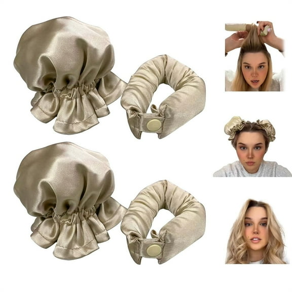 4 Pcs Curling Hair Iron,Non-Heated Curling Iron Hair Curler,Cloth Heatless Curls Set,Hair Curlers No Heat,Heatless Curling Set for Sleeping Overnight (Beige)