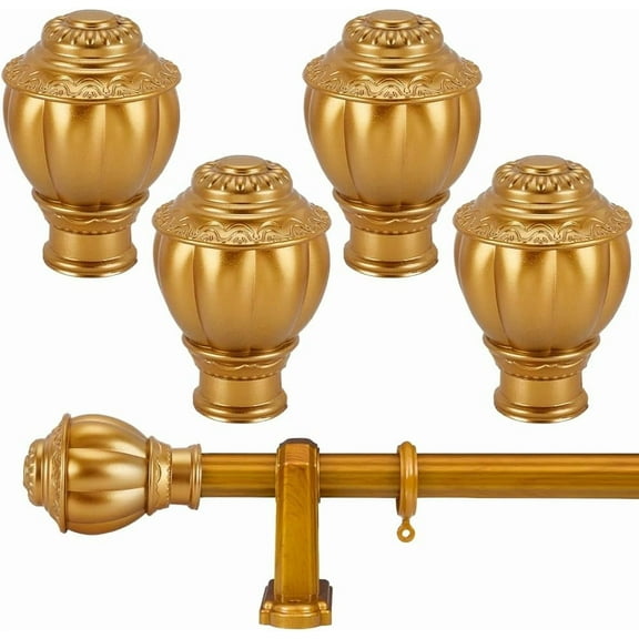 4 Pcs Curtain Rod Cap Finials Plastic Curtain Rod End Cap Vintage Window Curtain Rod End Plug Curtain Rod Covers Decorative Caps for 1.1Inch Outer Dia Curtain Rods Gold Gold
