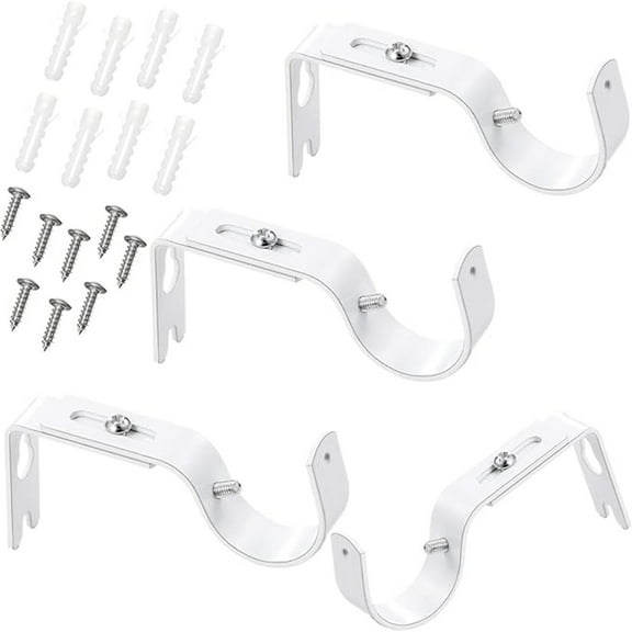 4 Pcs Curtain Rod Support Brackets White Adjustable Curtain Rod Hangers for 1 Inch Diameter General Hardware Holders Wall Bracket Hanger Hooks with Screws
